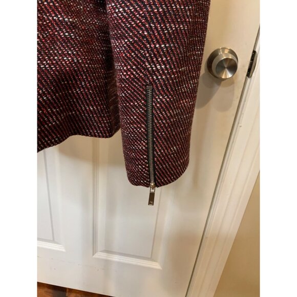 Lafayette 148 New York Red White Tweed Zip-Up Jacket w/ Leather Trim, Size M - Picture 6 of 7